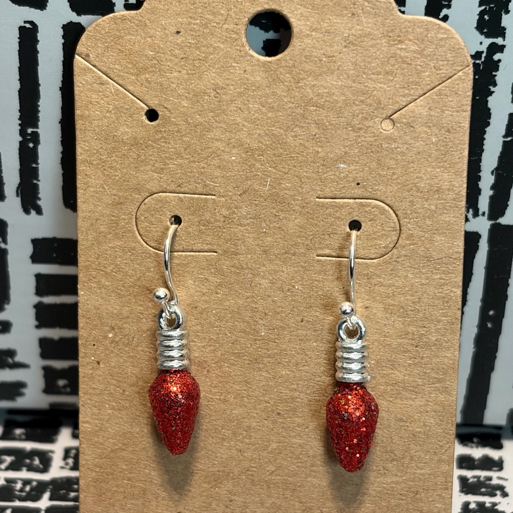 Holiday Bulbs Red Glitter Drop Earrings